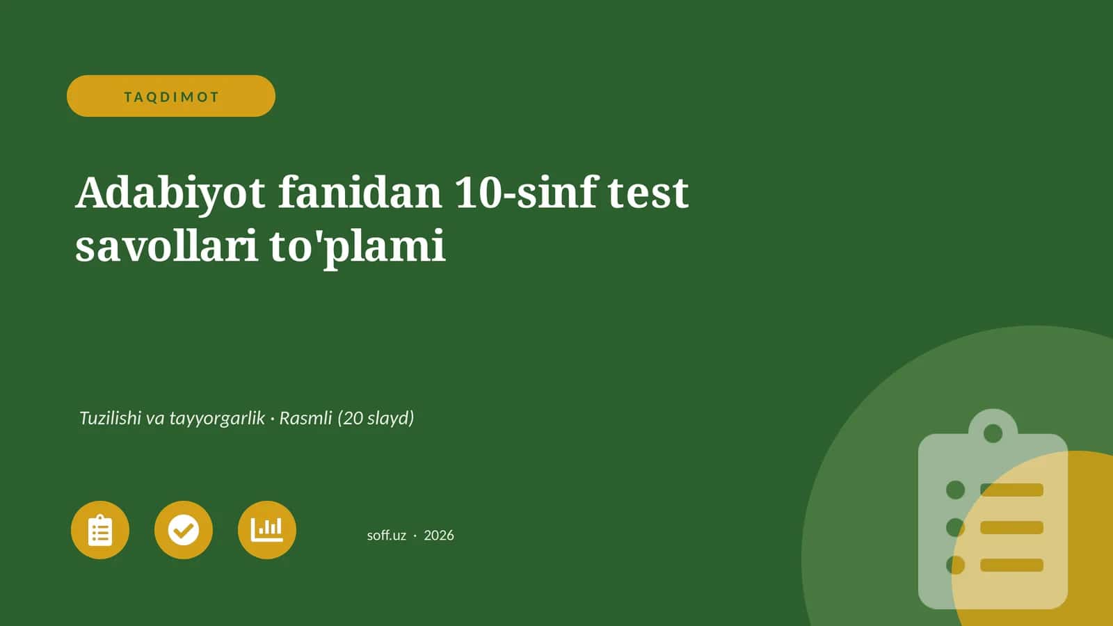 Adabiyot fanidan 10-sinf test savollari to'plami 1