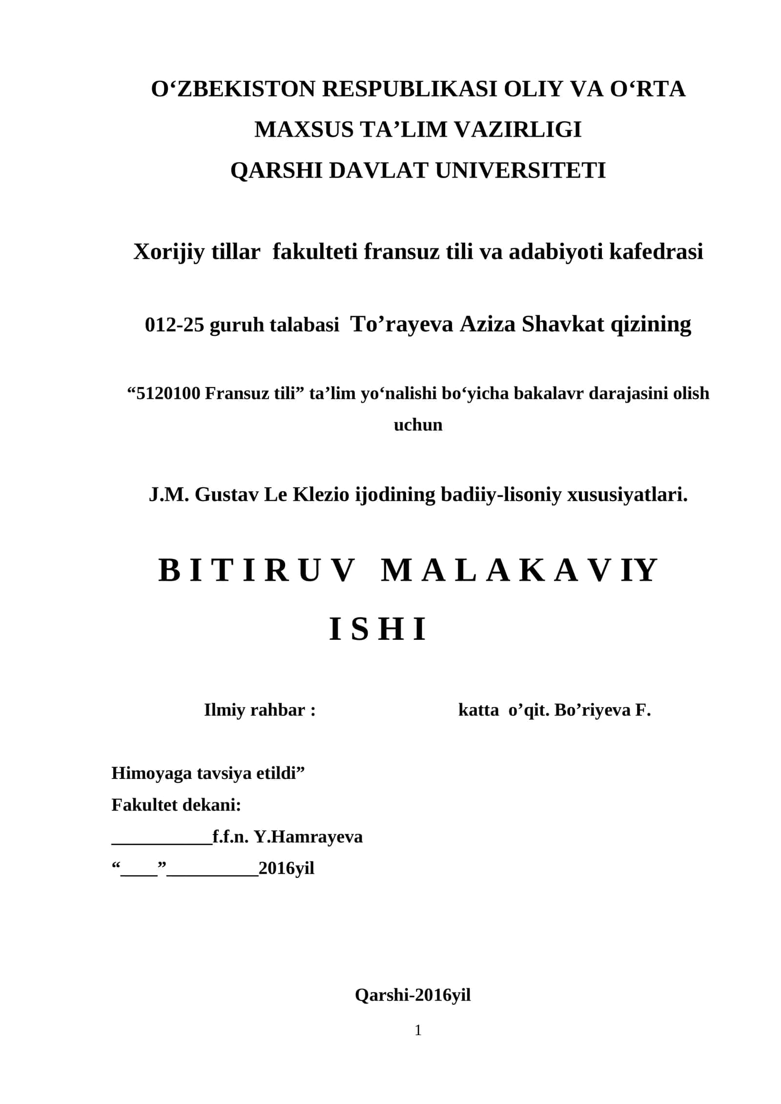 J.M. Gustav Le Klezio ijodining badiiy-lisoniy xususiyatlari 1