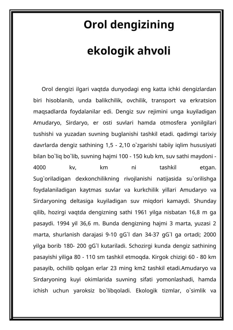 Orol dengizining ekologik ahvoli 1