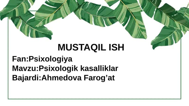 Psixologik kasalliklar. 1