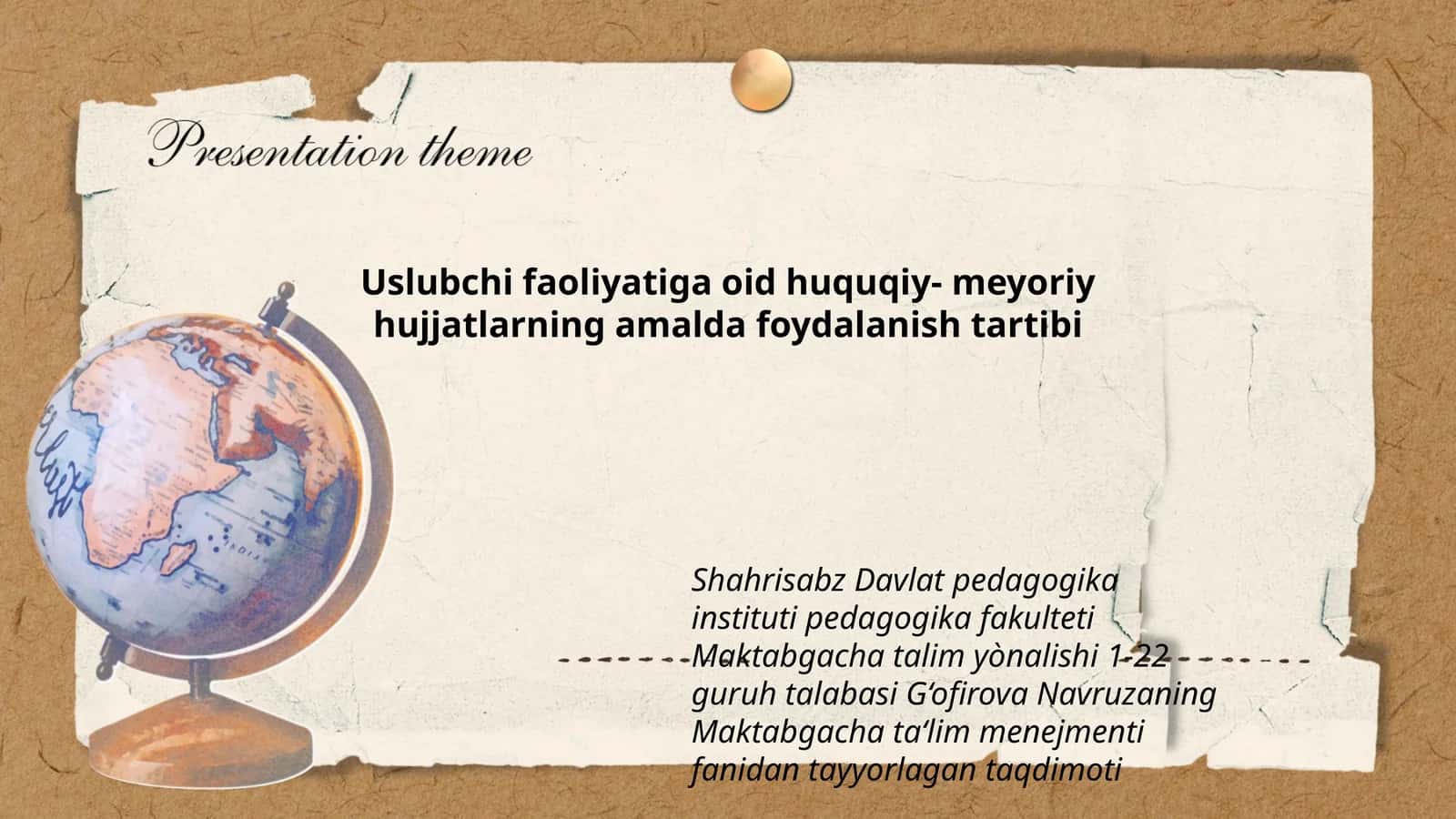 Navruzaning Maktabgacha ta‘lim menejmenti fanidan tayyorlagan taqdimoti 1