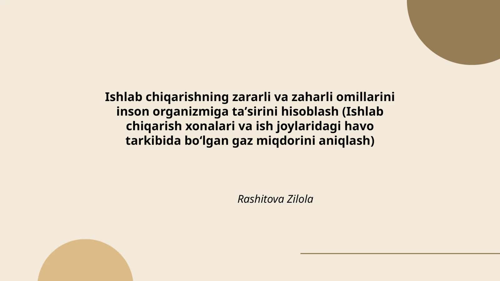 Ishlab chiqarishning zararli va zaharli omillarini inson organizmiga taʼsirini hisoblash 1
