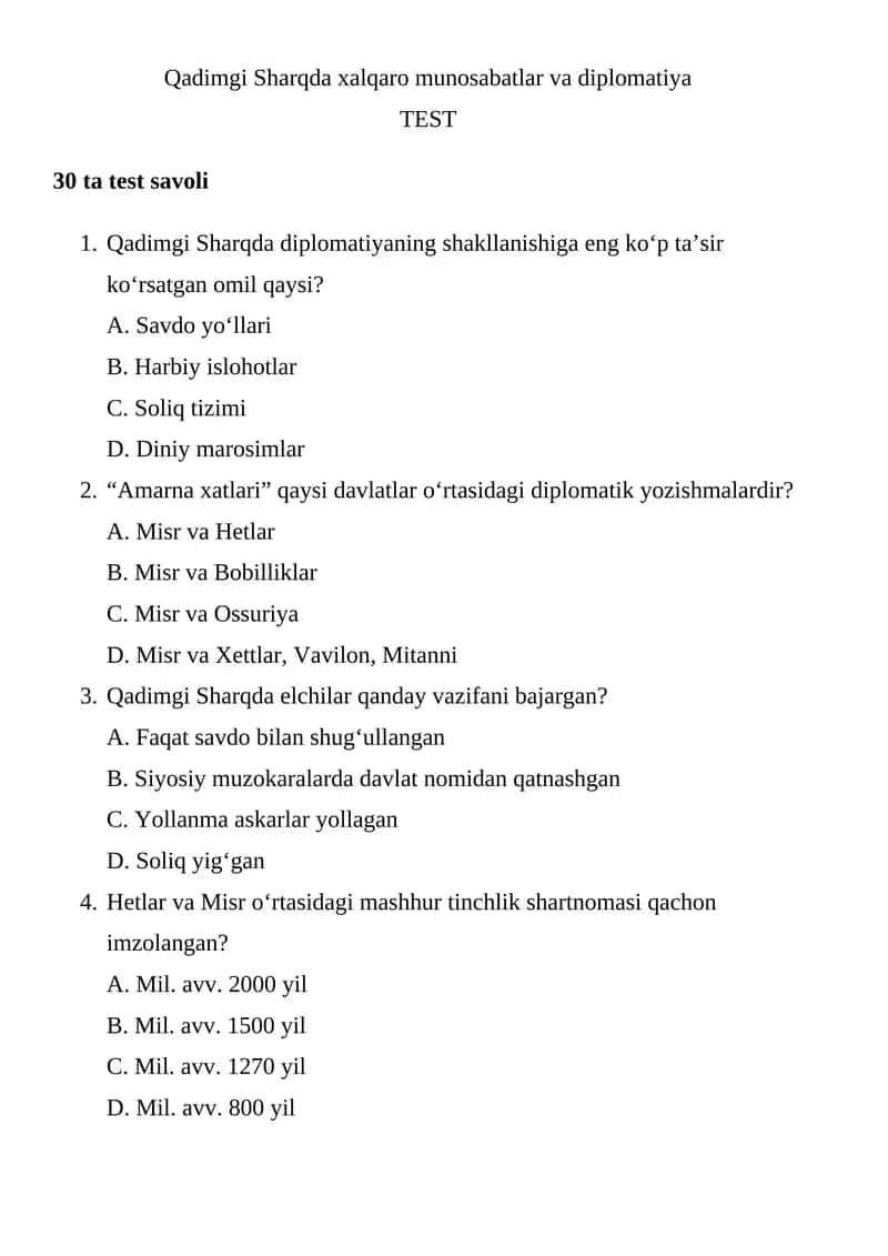 Qadimgi Sharqda xalqaro munosabatlar va diplomatiya 1