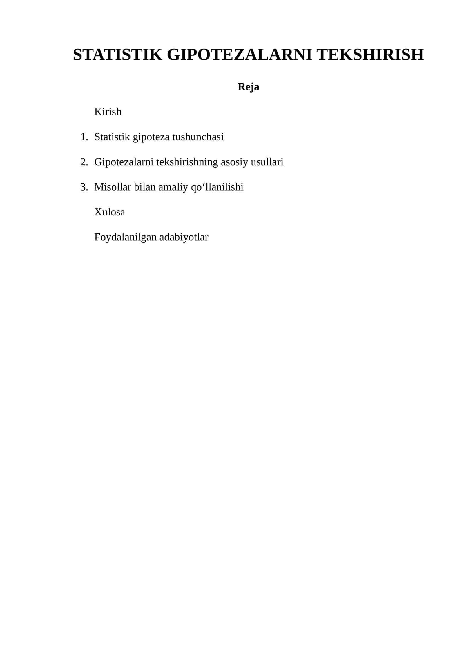 STATISTIK GIPOTEZALARNI TEKSHIRISH 1