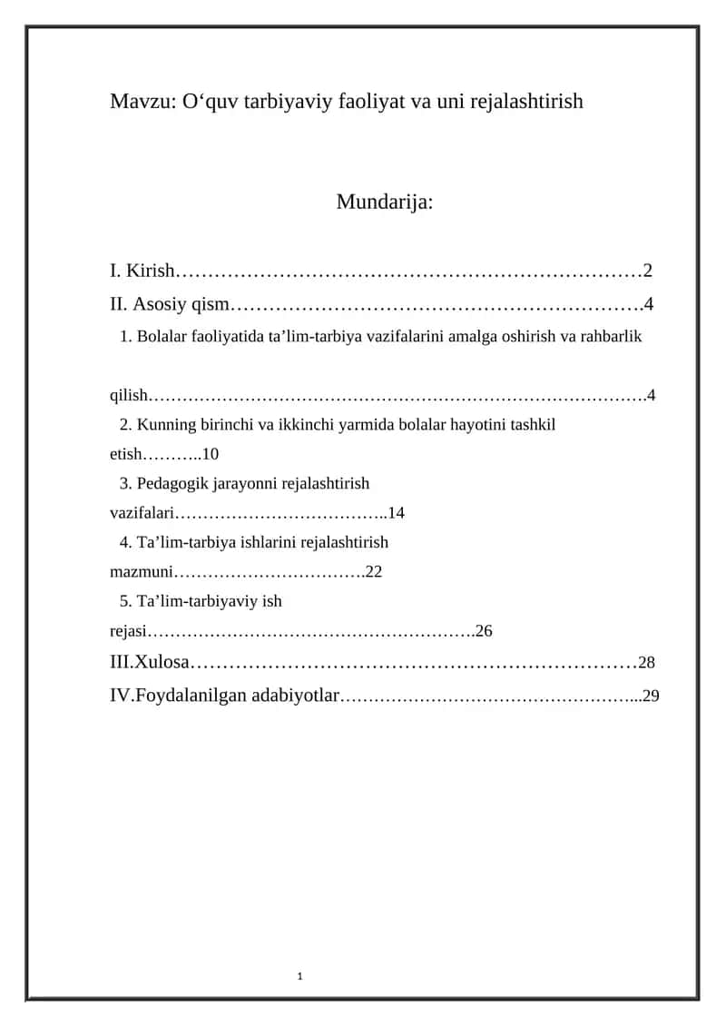 O‘quv tarbiyaviy faoliyat va uni rejalashtirish 1