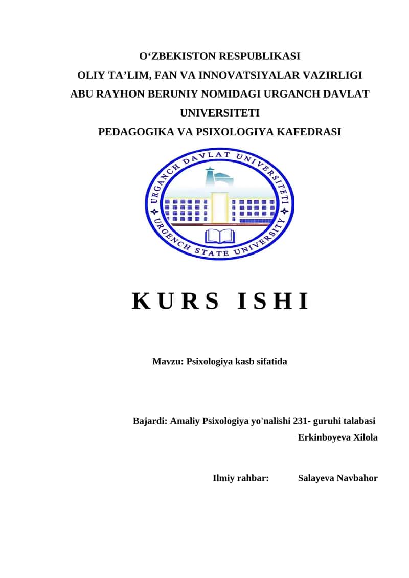 Psixologiya kasb sifatida kurs ishi 1