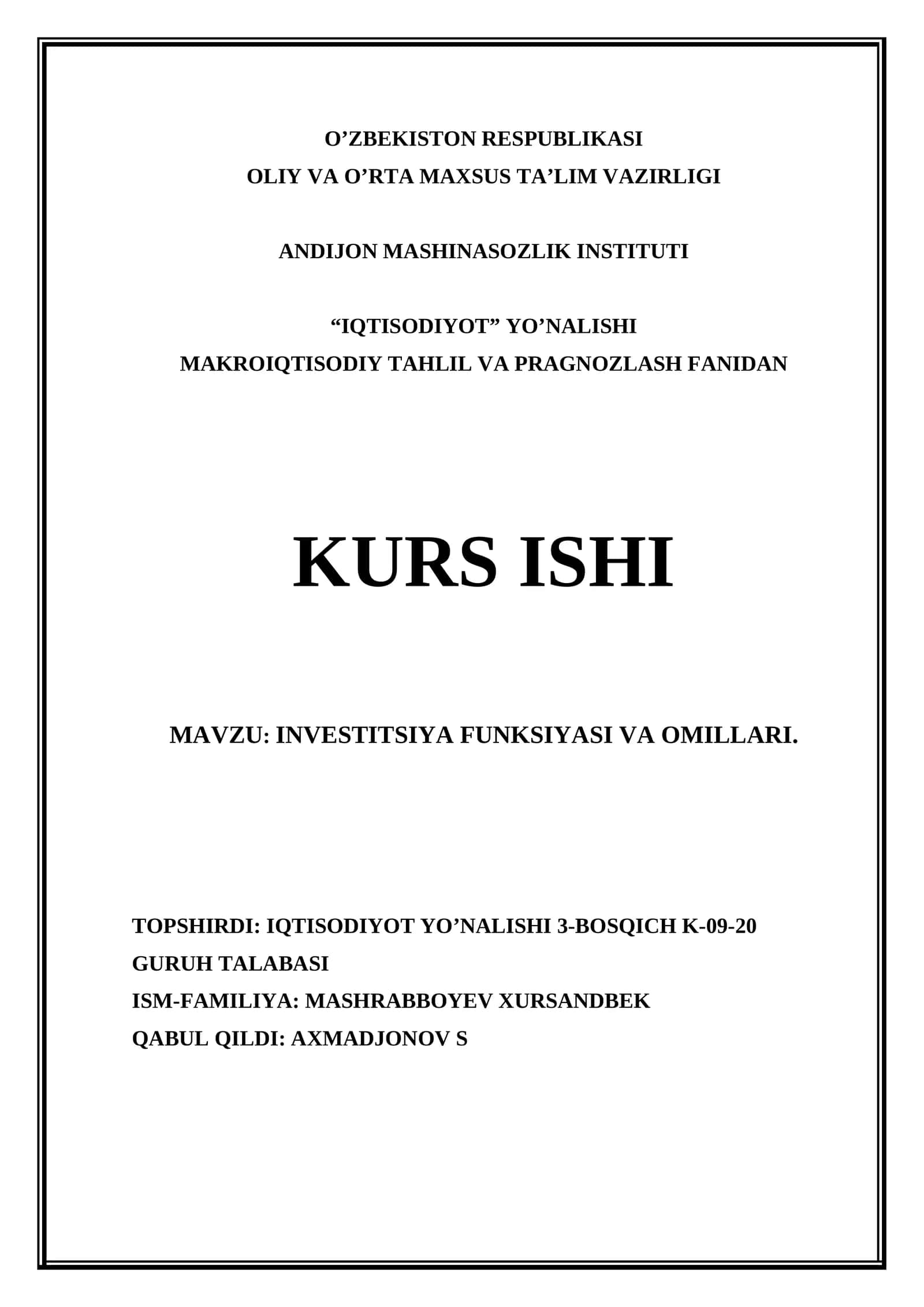 INVESTITSIYA FUNKSIYASI VA OMILLARI 1