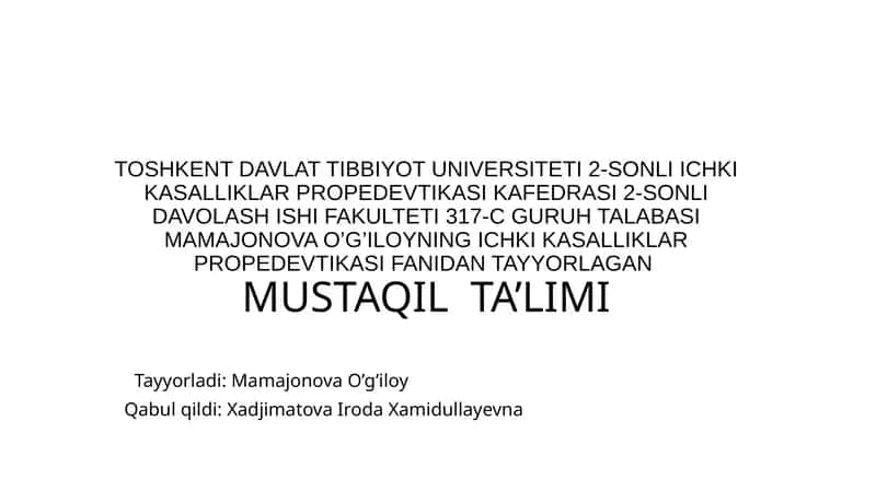 Bemorni mustaqil so'rab surishtirish. Deontologiya asoslari. 1
