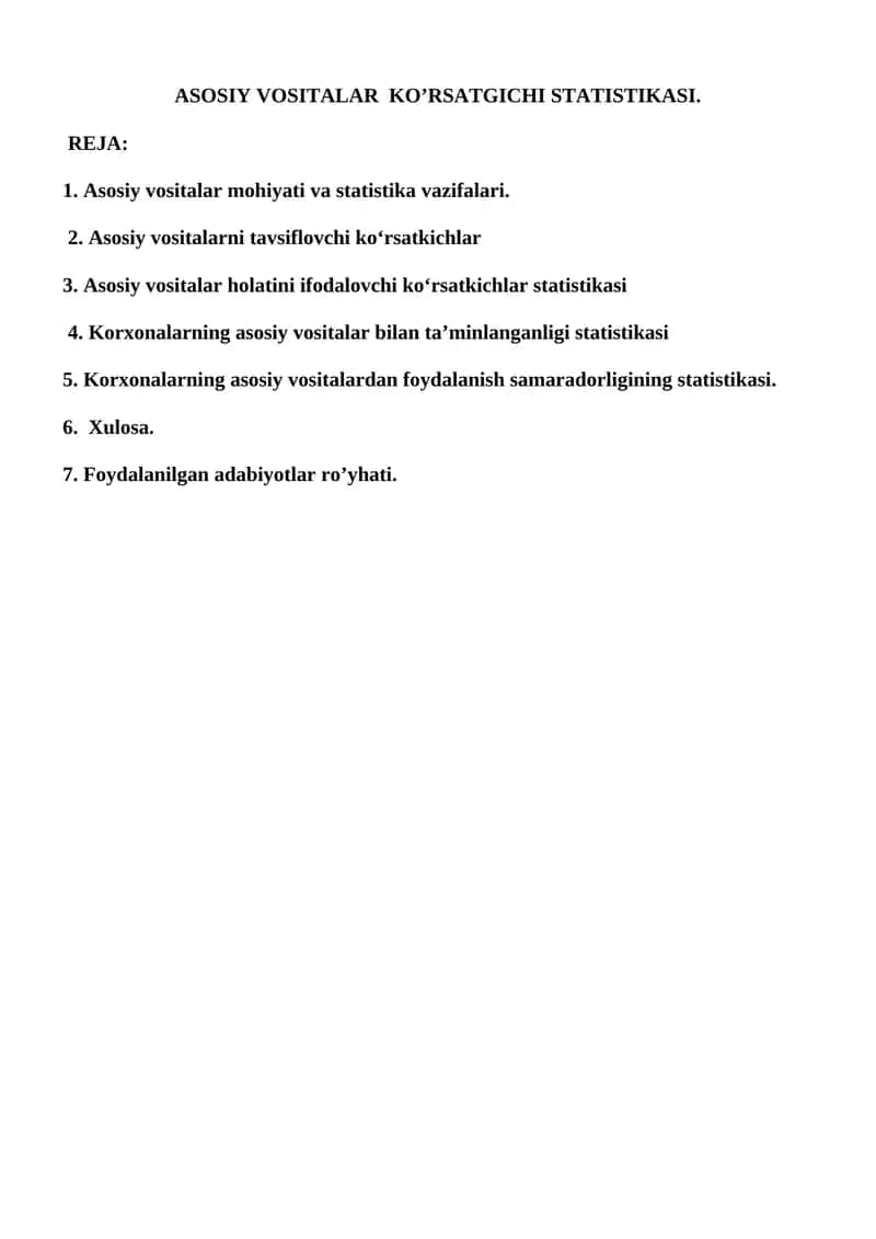 ASOSIY VOSITALAR KO’RSATGICHI STATISTIKASI 1