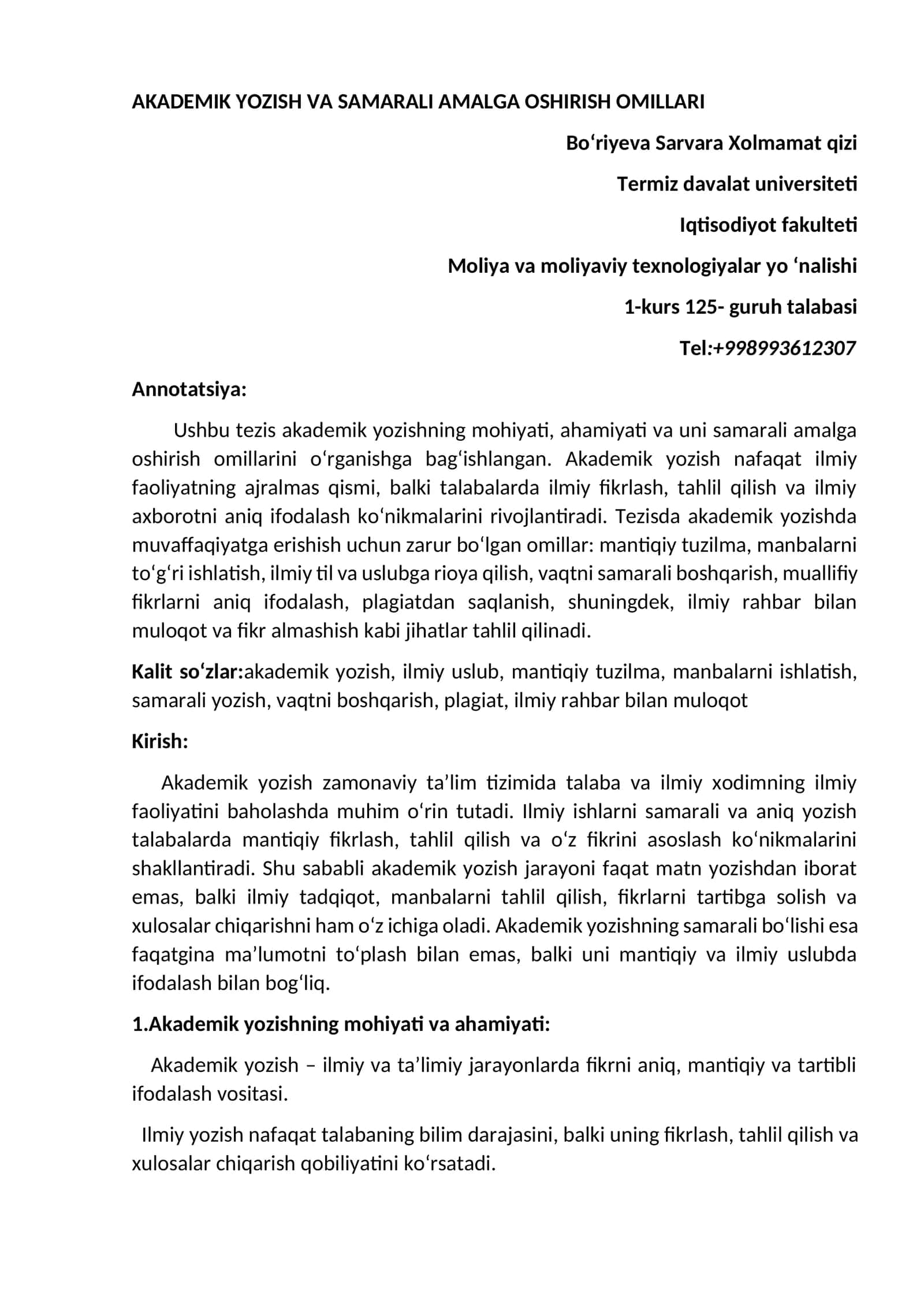 AKADEMIK YOZISH VA SAMARALI AMALGA OSHIRISH OMILLARI 1
