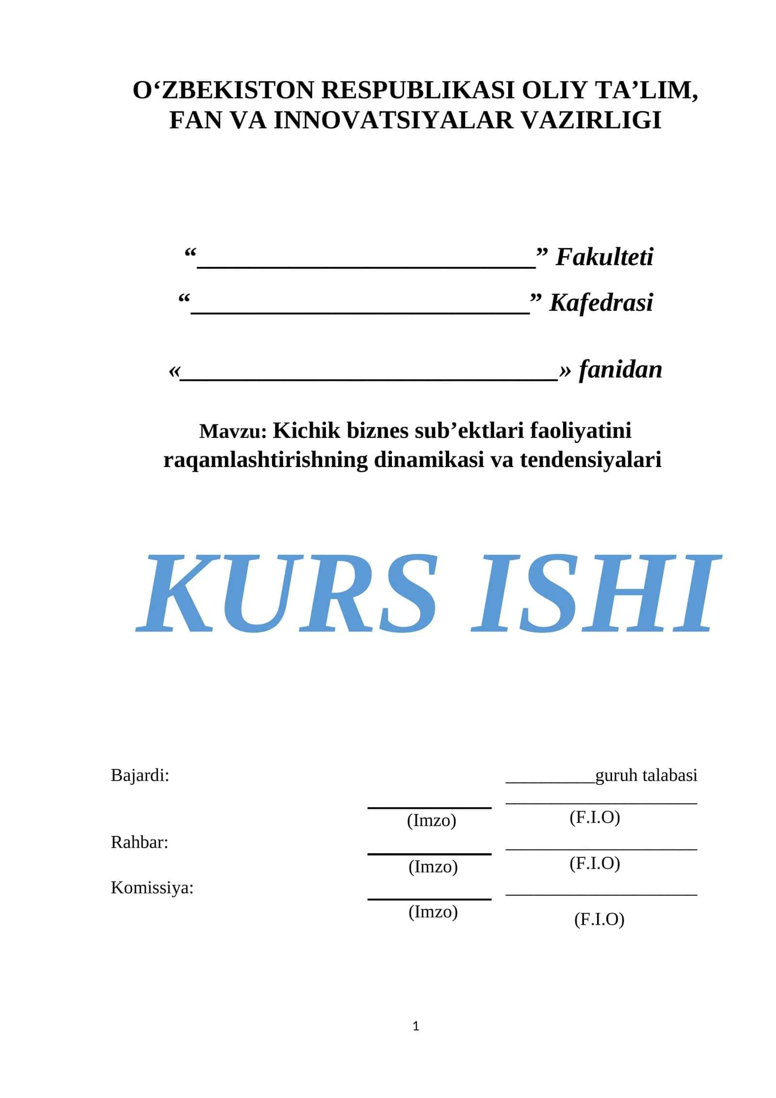 Kichik biznes sub’ektlari faoliyatini raqamlashtirishning dinamikasi va tendensiyalari 1