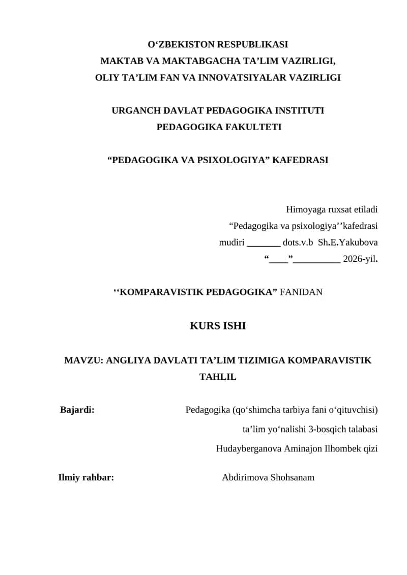 ANGLIYA DAVLATI TA’LIM TIZIMIGA KOMPARAVISTIK TAHLIL 1