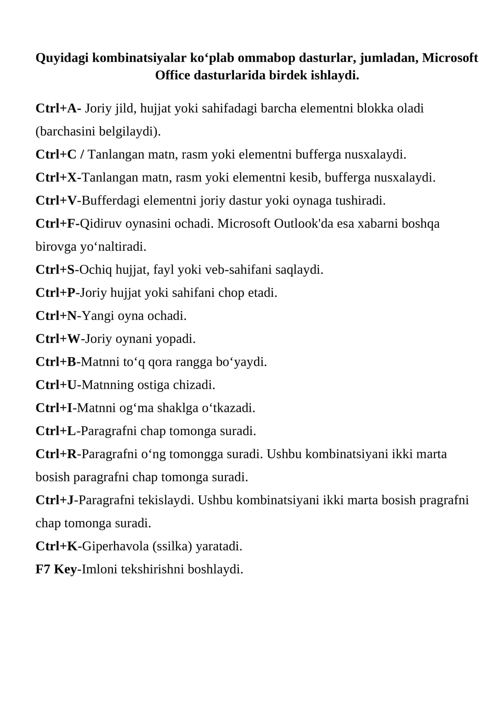 Microsoft Office dasturlari kombinatsiyalari 1