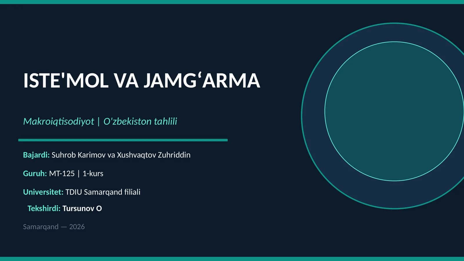 Iste'Mol va Jamgʻarma 1