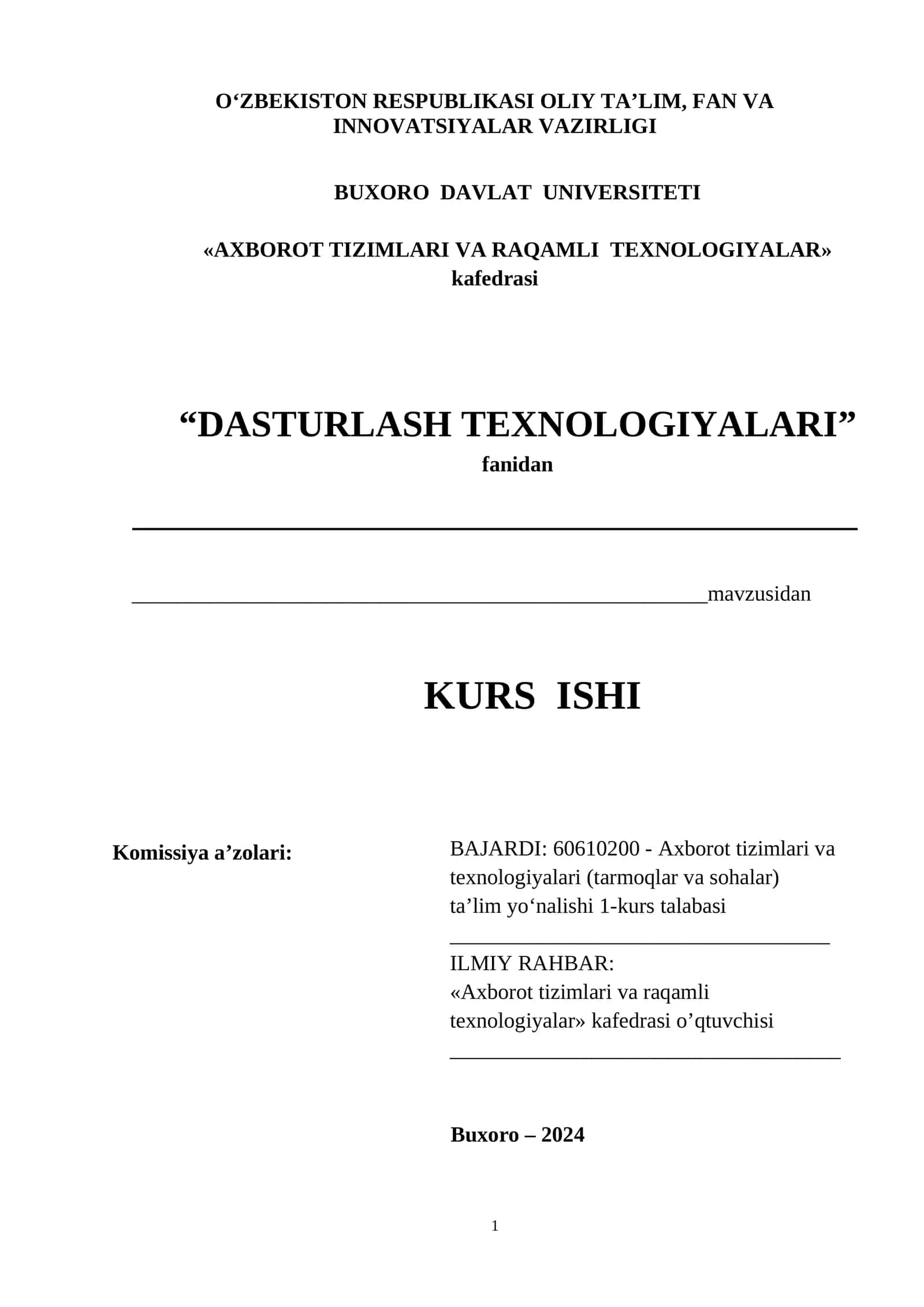 DASTURLASH TEXNOLOGIYALARI 1