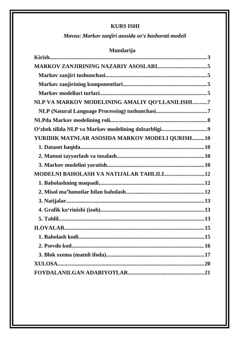 Markov zanjiri asosida so‘z bashorati modeli 1