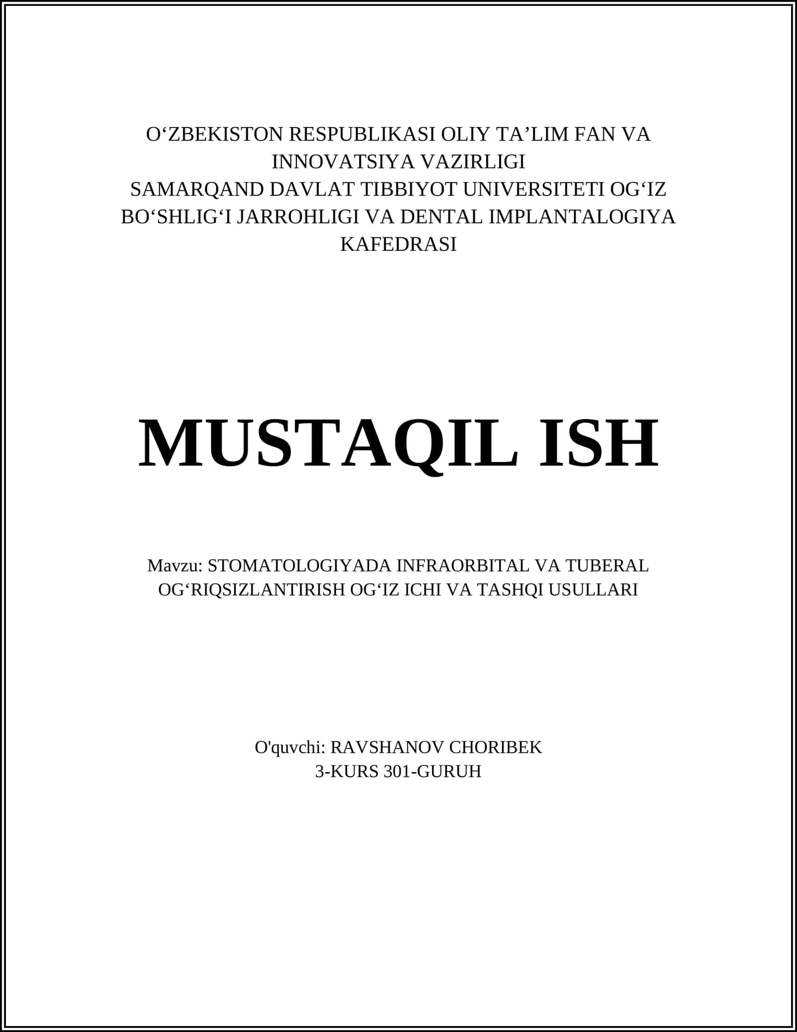 STOMATOLOGIYADA INFRAORBITAL VA TUBERAL OGʻRIQSIZLANTIRISH OGʻIZ ICHI VA TASHQI USULLARI 1