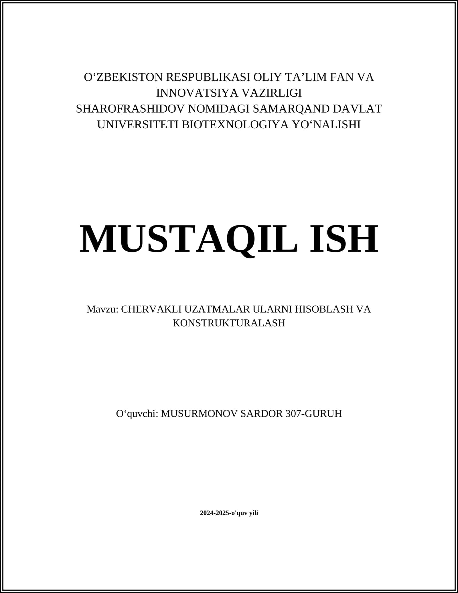 CHERVAKLI UZATMALAR ULARNI HISOBLASH VA KONSTRUKTURALASH 1
