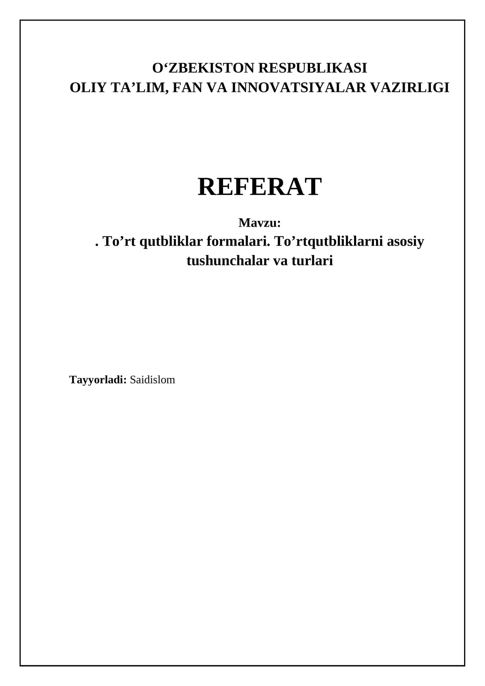 To’rt qutbliklar formalari. To’rtqutbliklarni asosiy tushunchalar va turlari 1