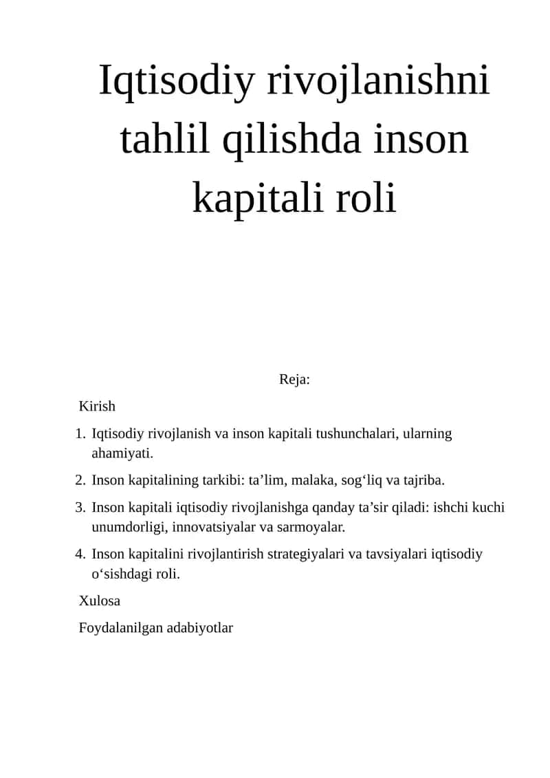 Iqtisodiy rivojlanishni tahlil qilishda inson kapitali roli 1