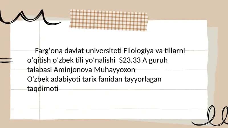O'zbek adabiyoti tarixi fanidan tayyorlangan taqdimoti 1