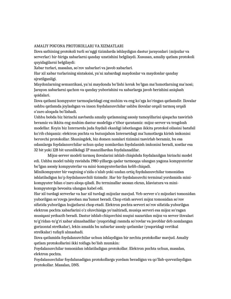 AMALIY POG'ONA PROTOKOLLARI VA XIZMATLARI 1