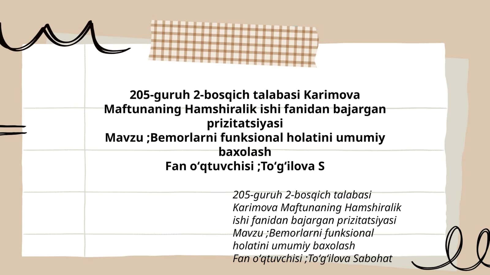 Bemorlarni funksional holatini umumiy baxolash 1