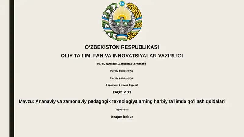 Ananaviy va zamonaviy pedagogik texnologiyalarning harbiy taʼlimda qo'llash qoidalari 1