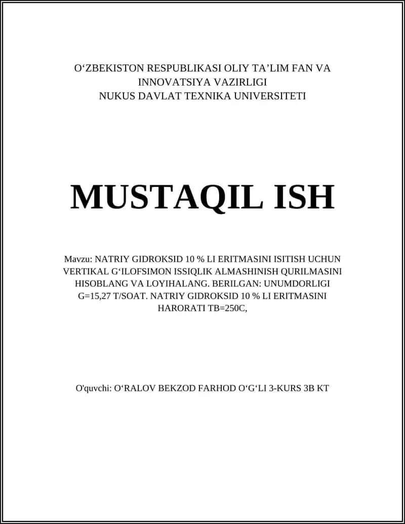 Natriy Gidroksid 10% li eritmasini Isitish Uchun Vertikal G'ilofsimon Issiqlik Almashinish Qurilmasi 1