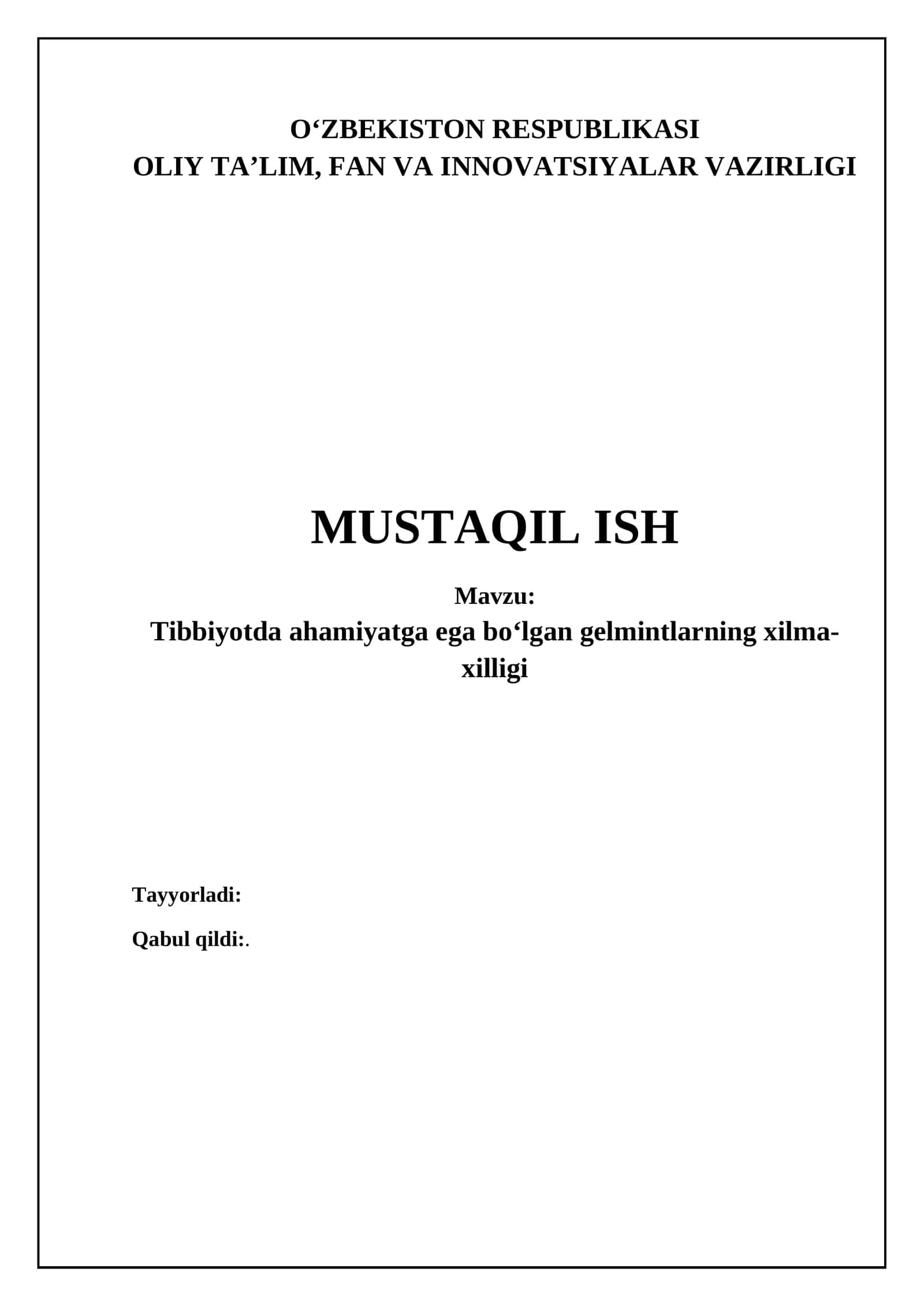 Tibbiyotda ahamiyatga ega boʻlgan gelmintlarning xilma-xilligi 1