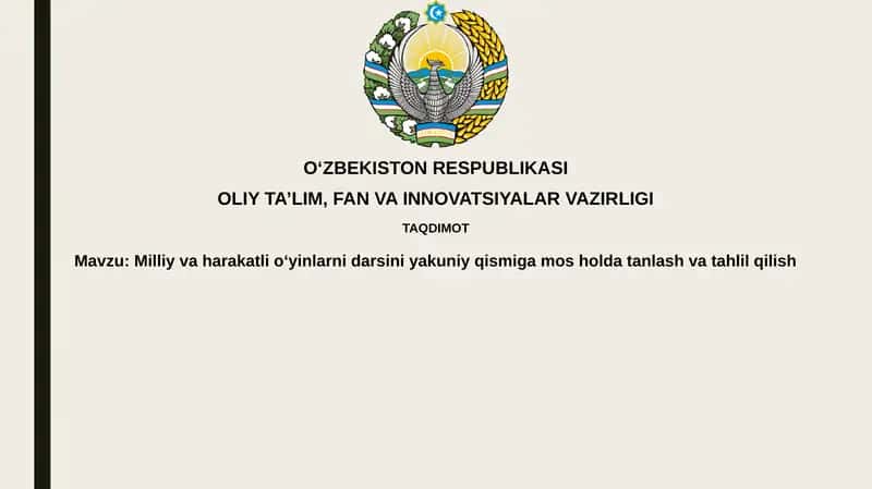 Milliy va harakatli o'yinlarni darsini yaxuniy qismi g'am oshol dan tashlash va tahlil qilish 1