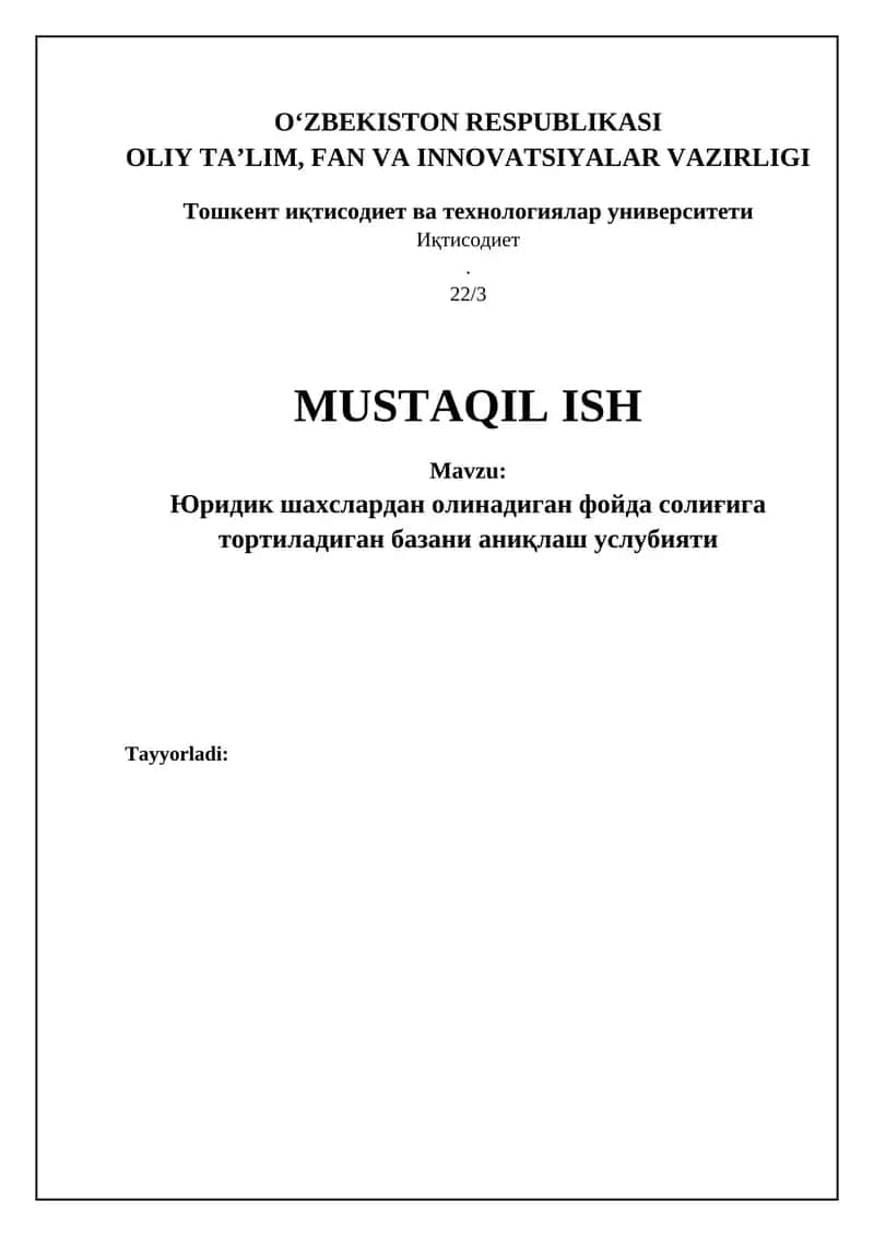 Korporativ daromad solig'i soliq bazasini aniqlash metodologiyasi 1