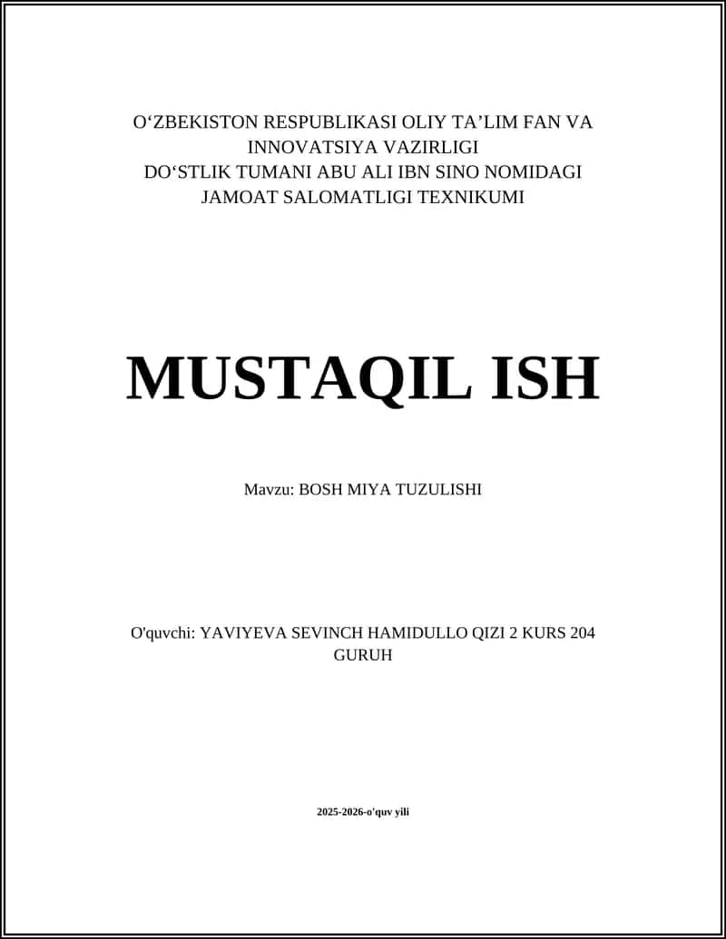 BOSH MIYA TUZULISHI 1