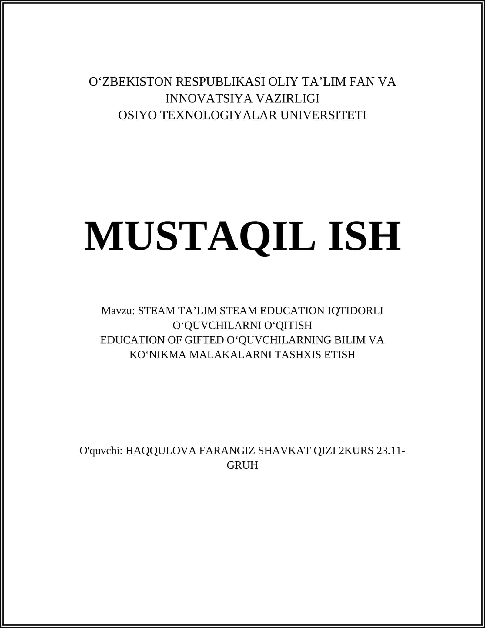 STEAM TAʼLIM STEAM EDUCATION IQTIDORLI OʻQUVCHILARNI OʻQITISH 1