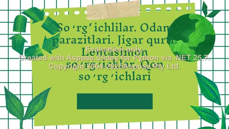 Soʻrgʼichlilar. Odam parazitlari. Jigar qurti. Lentasimon soʻrgʻichlar. Qon soʻrgʻichlari 1