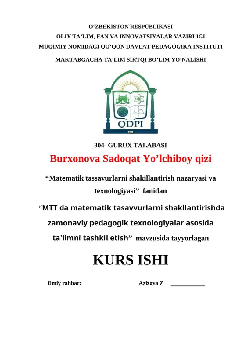 MTT katta guruhlarda matematika mashgʻulotlarini oʻtkazish texnologiyasi va tashkil qilish 1