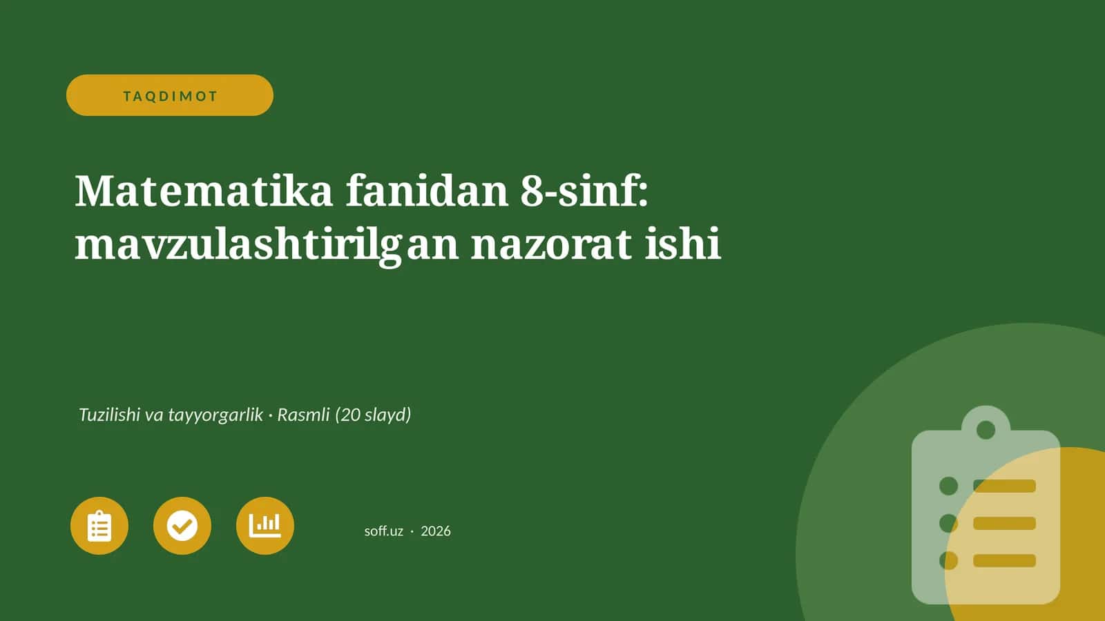 Matematika fanidan 8-sinf: mavzulashtirilgan nazorat ishi 1