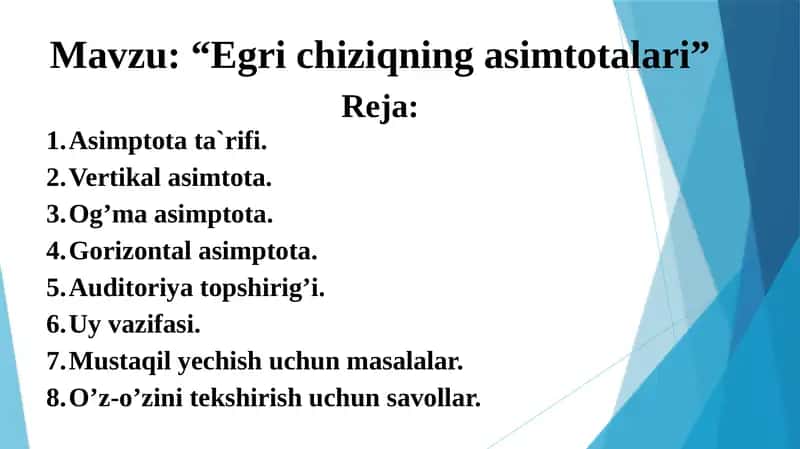 “Egri chiziqning asimtotalari” 1
