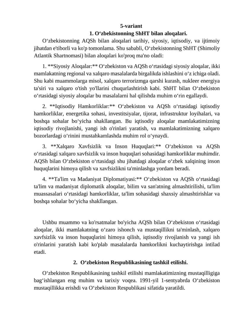 O‘zbekistonning ShHT bilan aloqalari 1