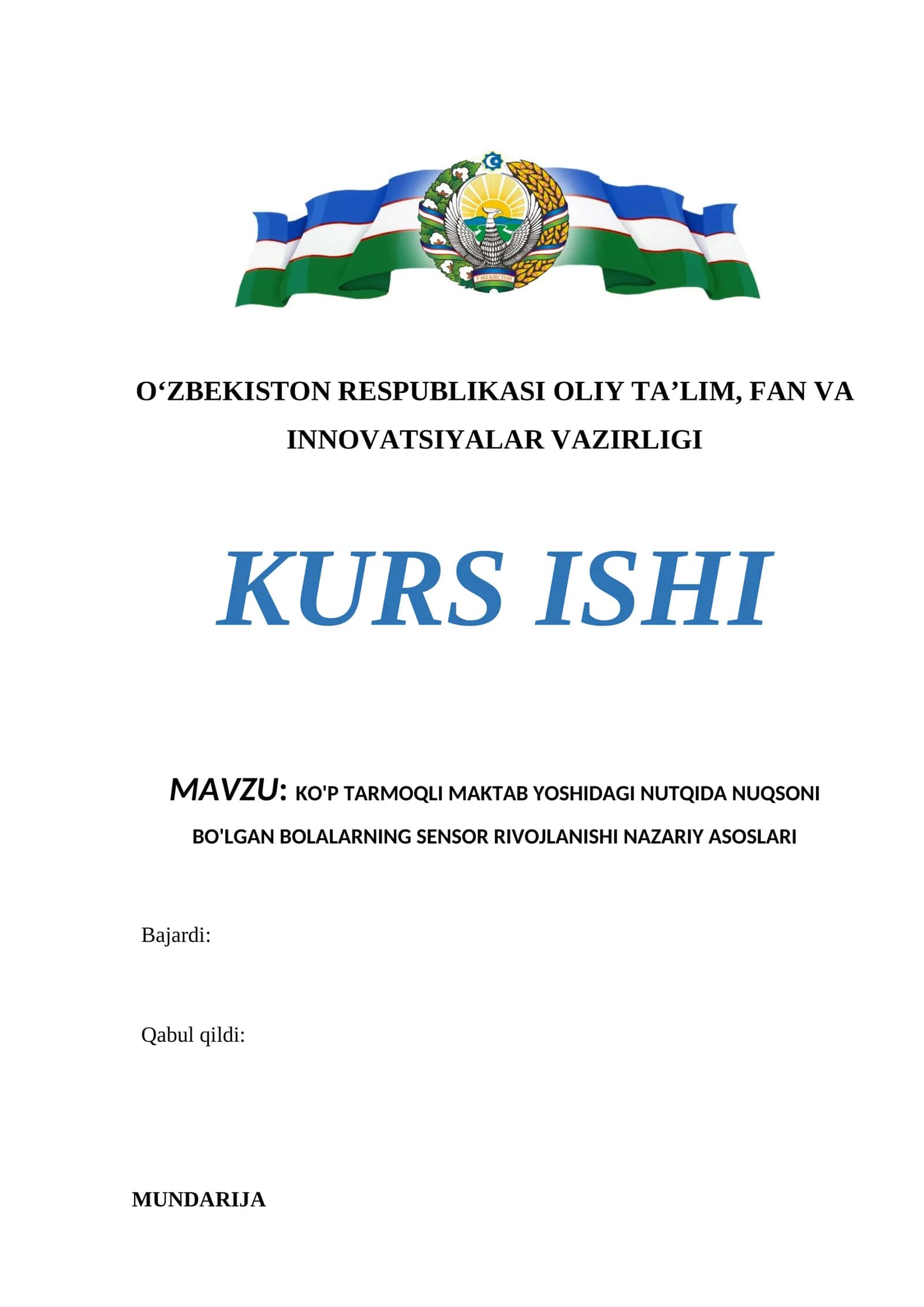 KO'P TARMOQLI MAKTAB YOSHIDAGI NUTQIDA NUQSONI BO'LGAN BOLALARNING SENSOR RIVOJLANISHI NAZARIY ASOSLARI 1