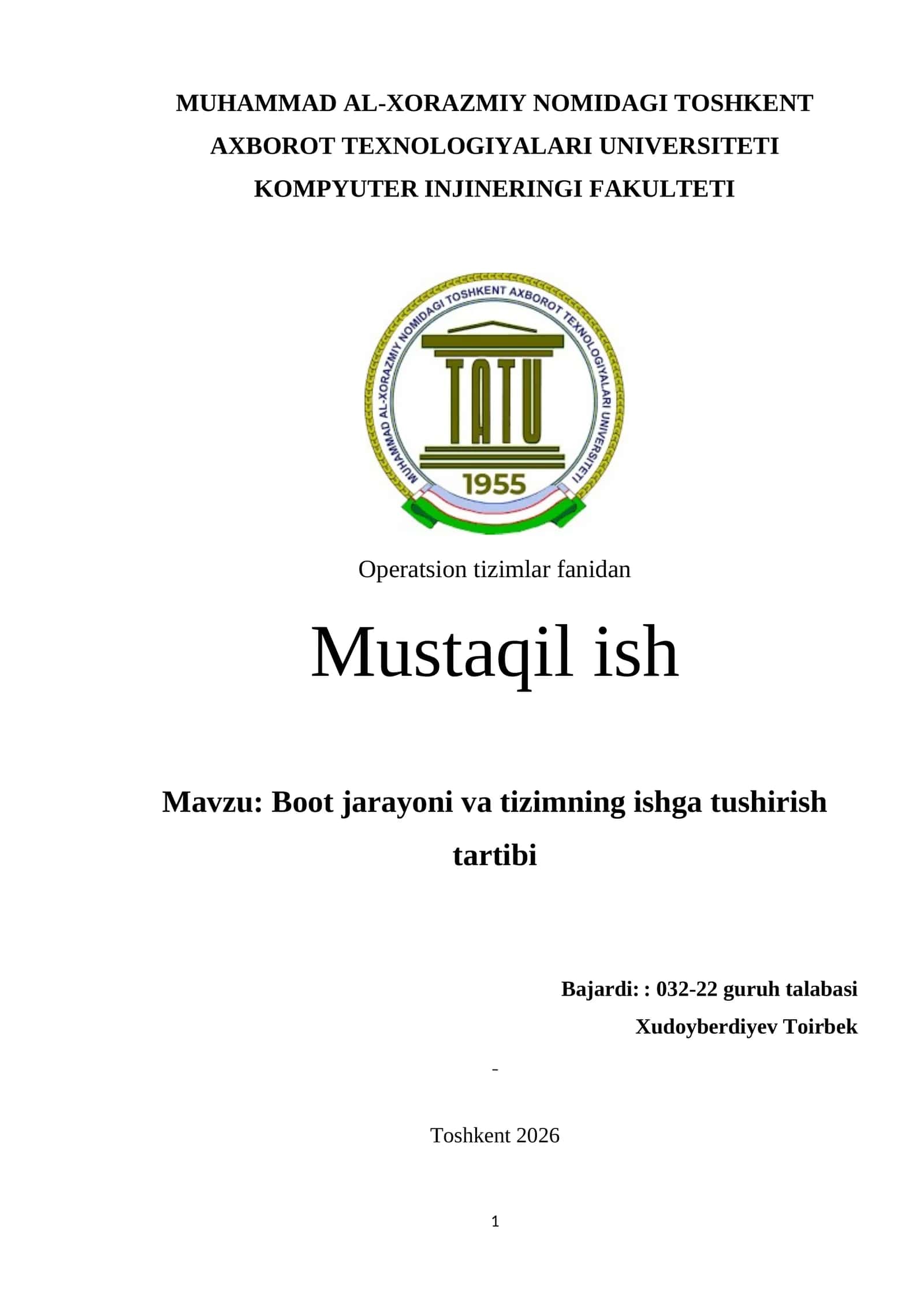 Boot jarayoni va tizimning ishga tushirish tartibi 1