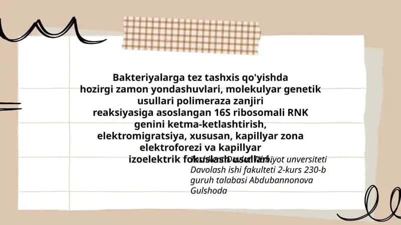 Bakteriyalarga tez tashxis qo'yishda 1