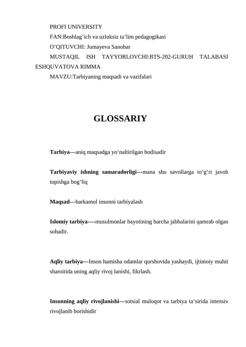 Tarbiyaning maqsadi va vazifalari 1