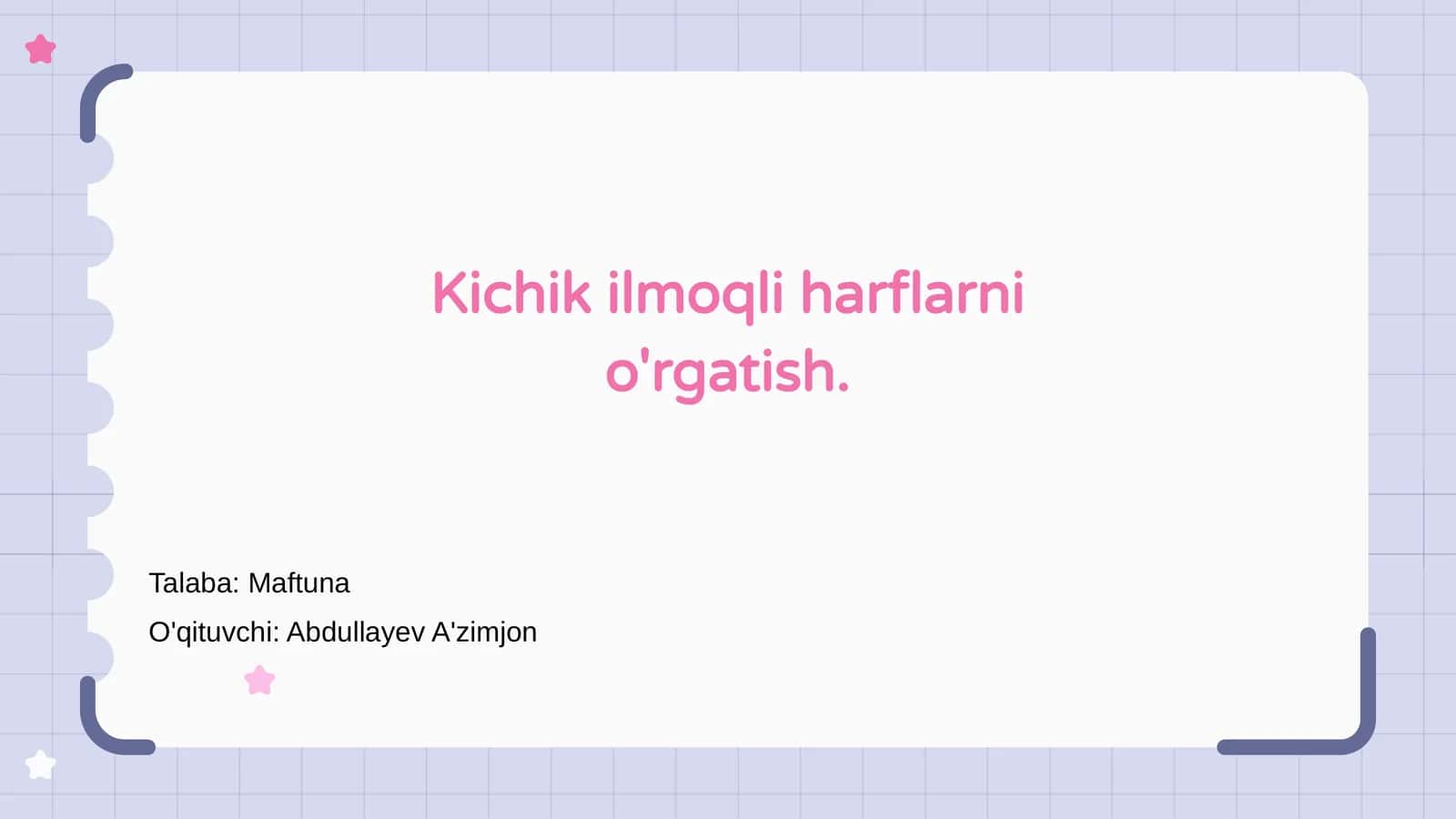 Kichik ilmoqli harflarni o'rgatish 1