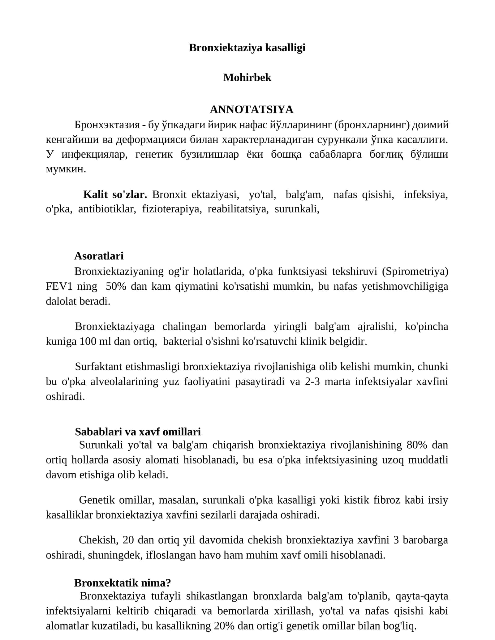 Bronxiektaziya kasalligi 1