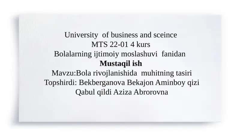 Bola rivojlanishida  muhitning tasiri 1