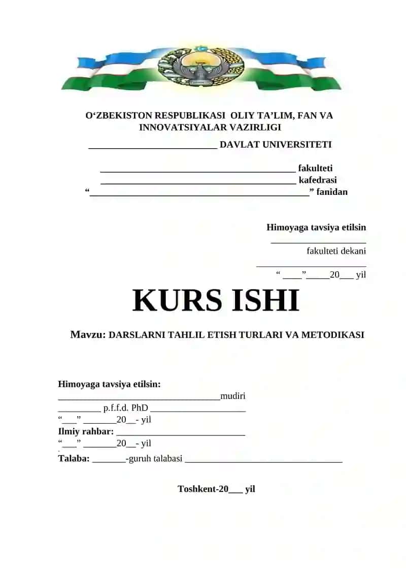 DARSLARNI TAHLIL ETISH TURLARI VA METODIKASI