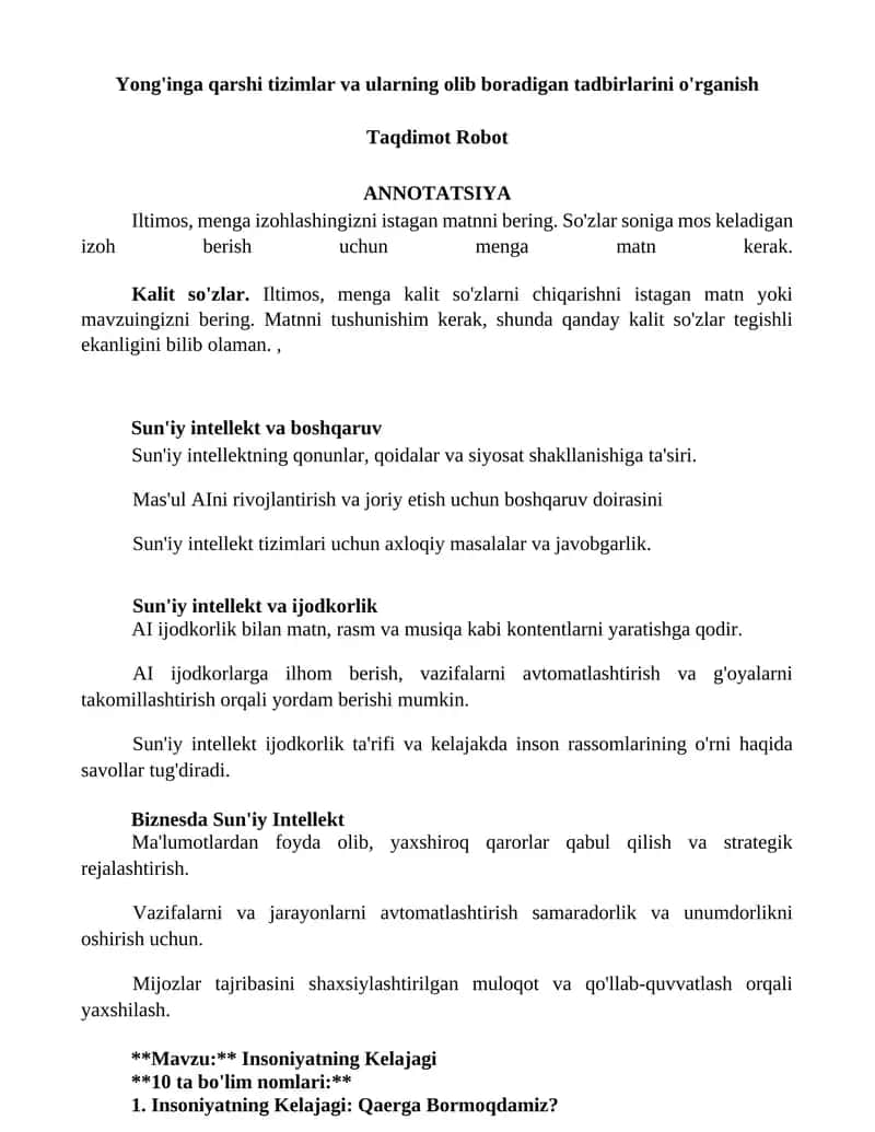 Insoniyatning Kelajagi 1