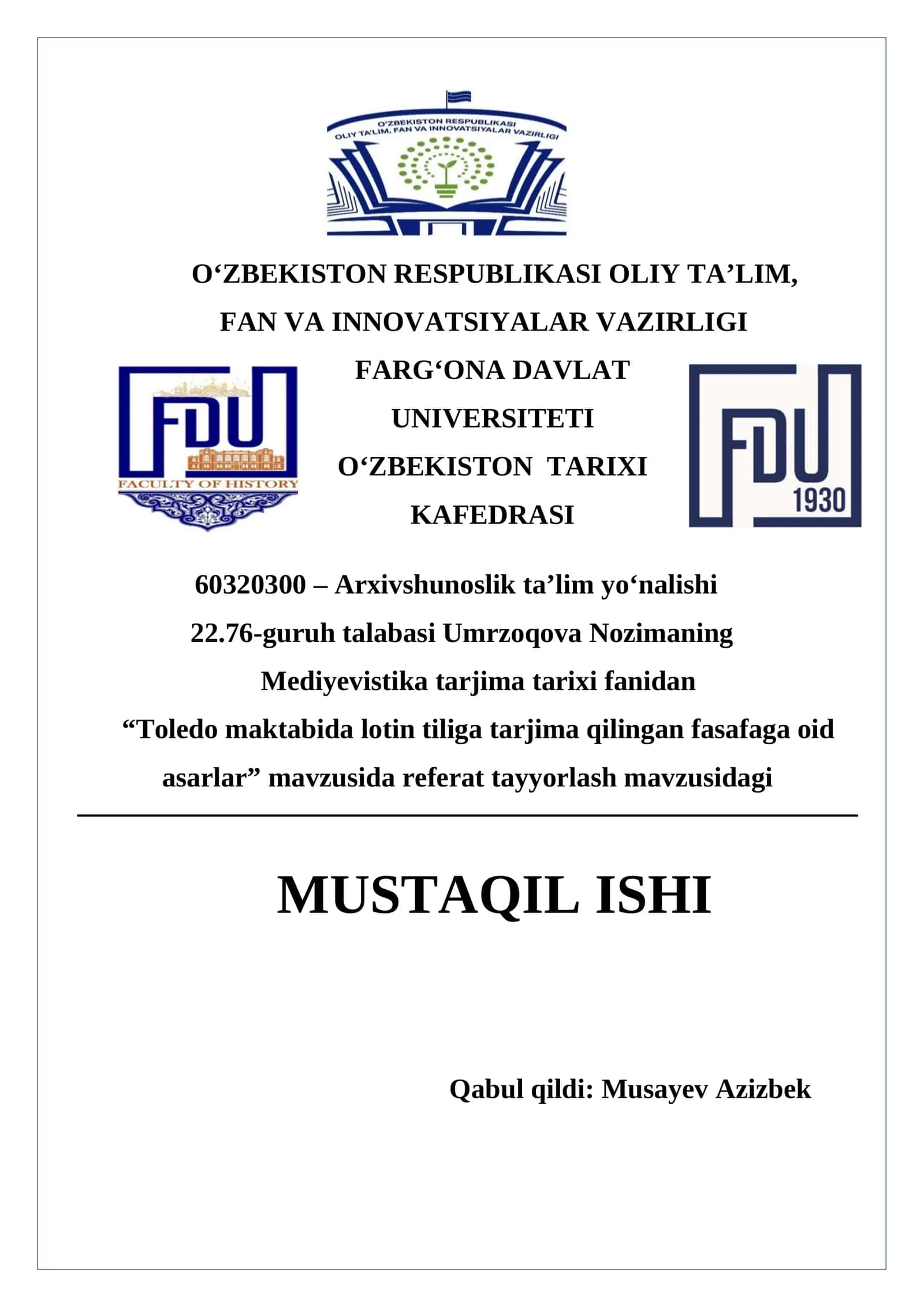 Toledo maktabida lotin tiliga tarjima qilingan fasafaga oid asarlar 1