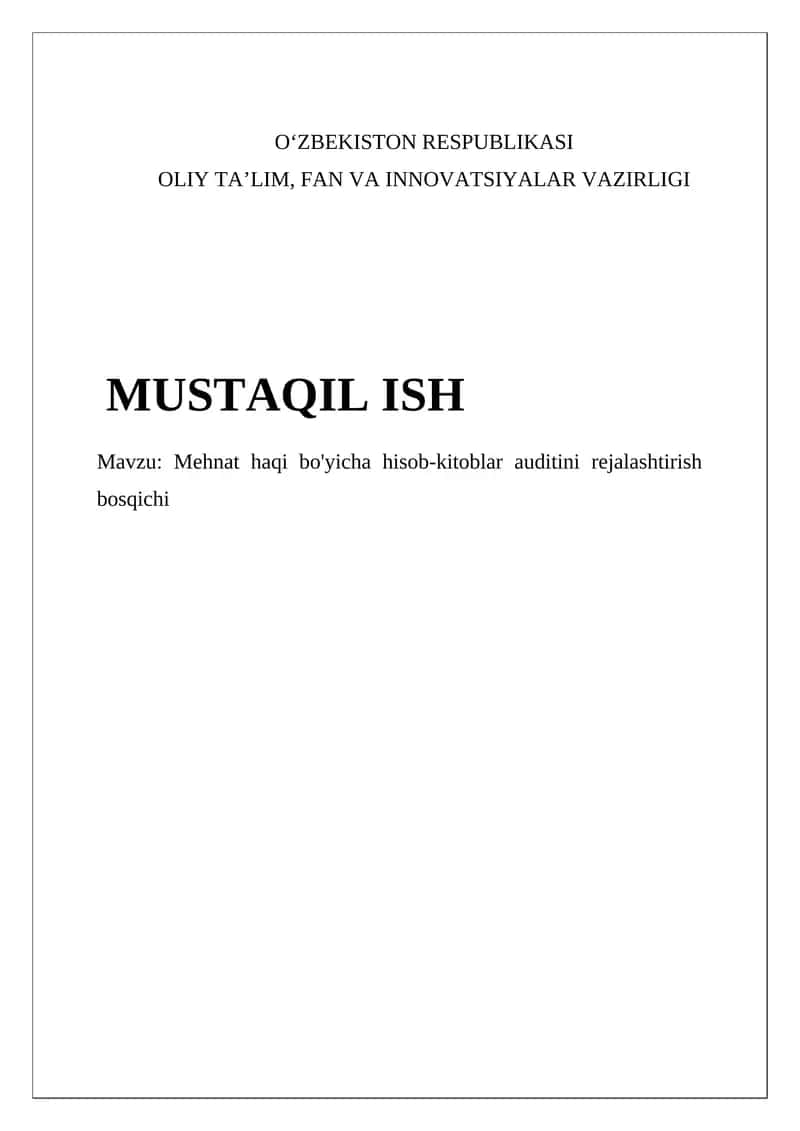 Mehnat haqi bo'yicha hisob-kitoblar auditini rejalashtirish bosqichi 1